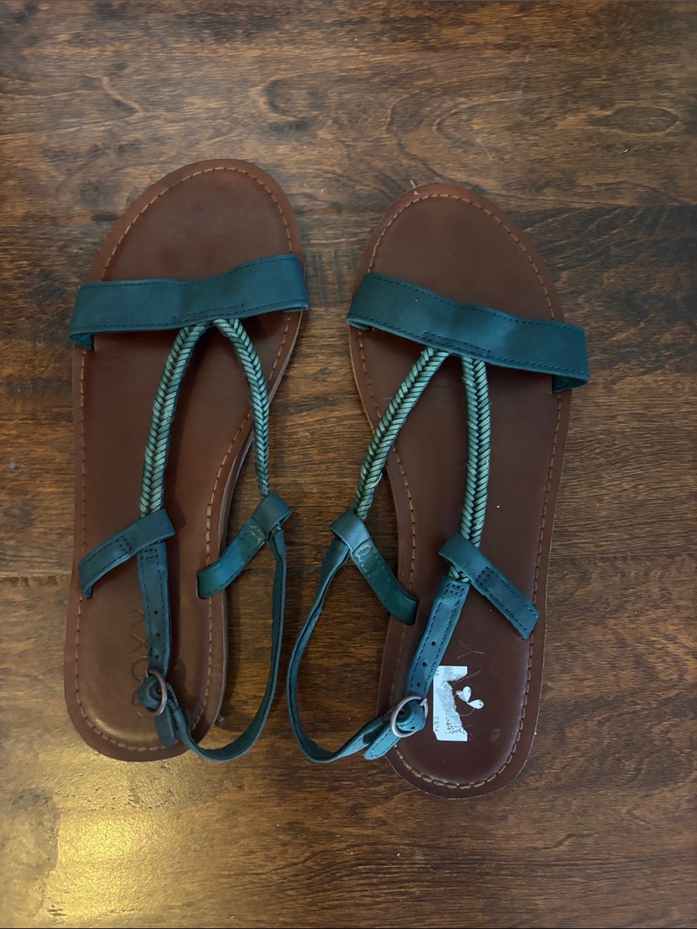 Braided Strap Flat Sandals - Teal & Brown
